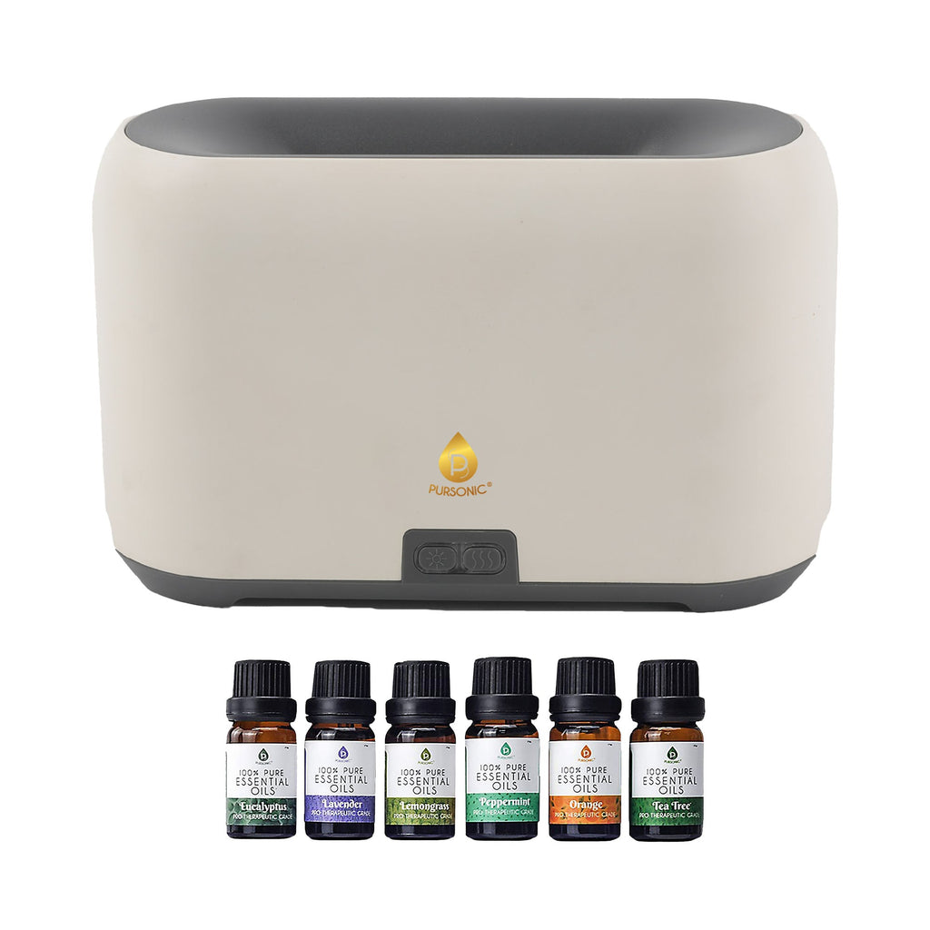 Pursonic FlameGlow Aromatherapy Diffuser & 6-Pack Essential Oils Wellness Bundle – Pure Relaxation with Light, Scent & Serenity-0