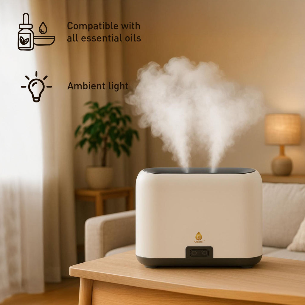 Pursonic FlameGlow Aromatherapy Diffuser & 6-Pack Essential Oils Wellness Bundle – Pure Relaxation with Light, Scent & Serenity-1