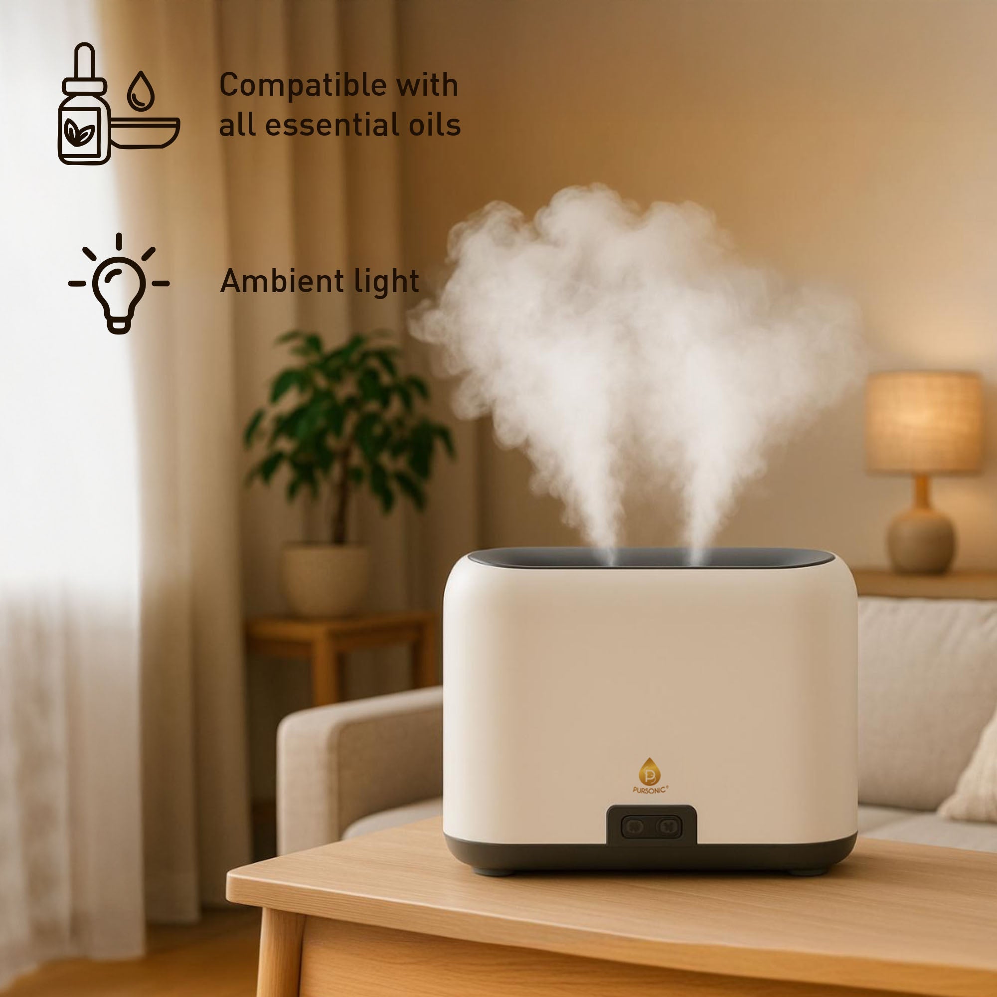 Pursonic FlameGlow Aromatherapy Diffuser & 6-Pack Essential Oils Wellness Bundle – Pure Relaxation with Light, Scent & Serenity-1
