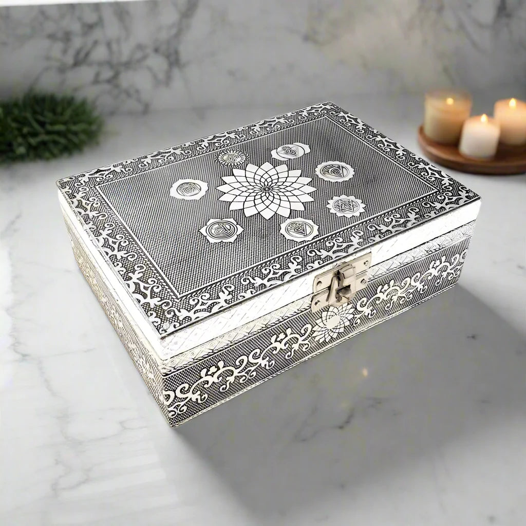 Divine Harmony: Hand-Carved Seven Chakra Wooden Box-0