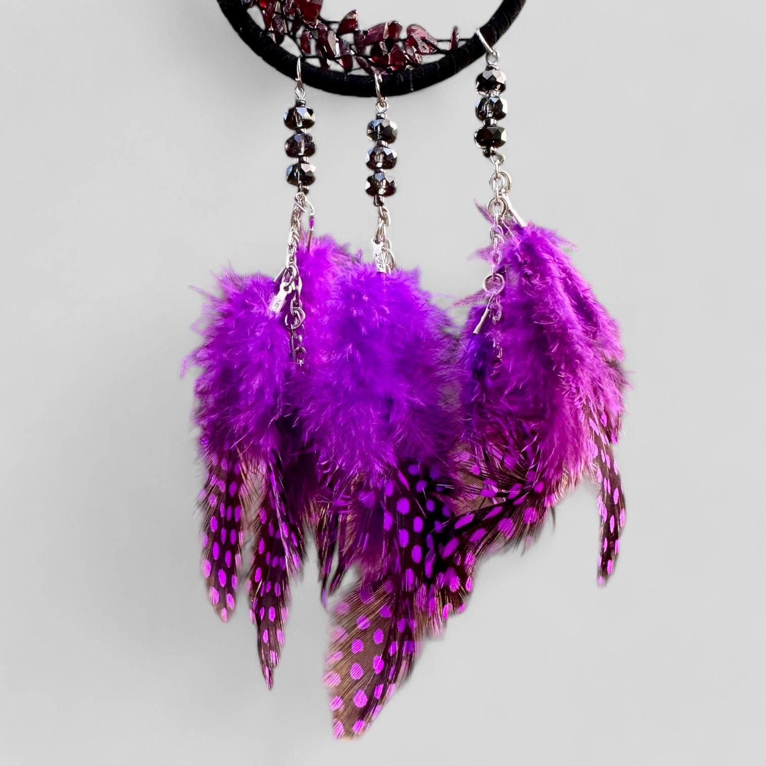 Dark Purple Crescent Moon Dreamcatcher with Purple Spotted Feathers & Decorative Tree Hanging Charm, Rearview Mirror Hanging or Wall Hanging-2