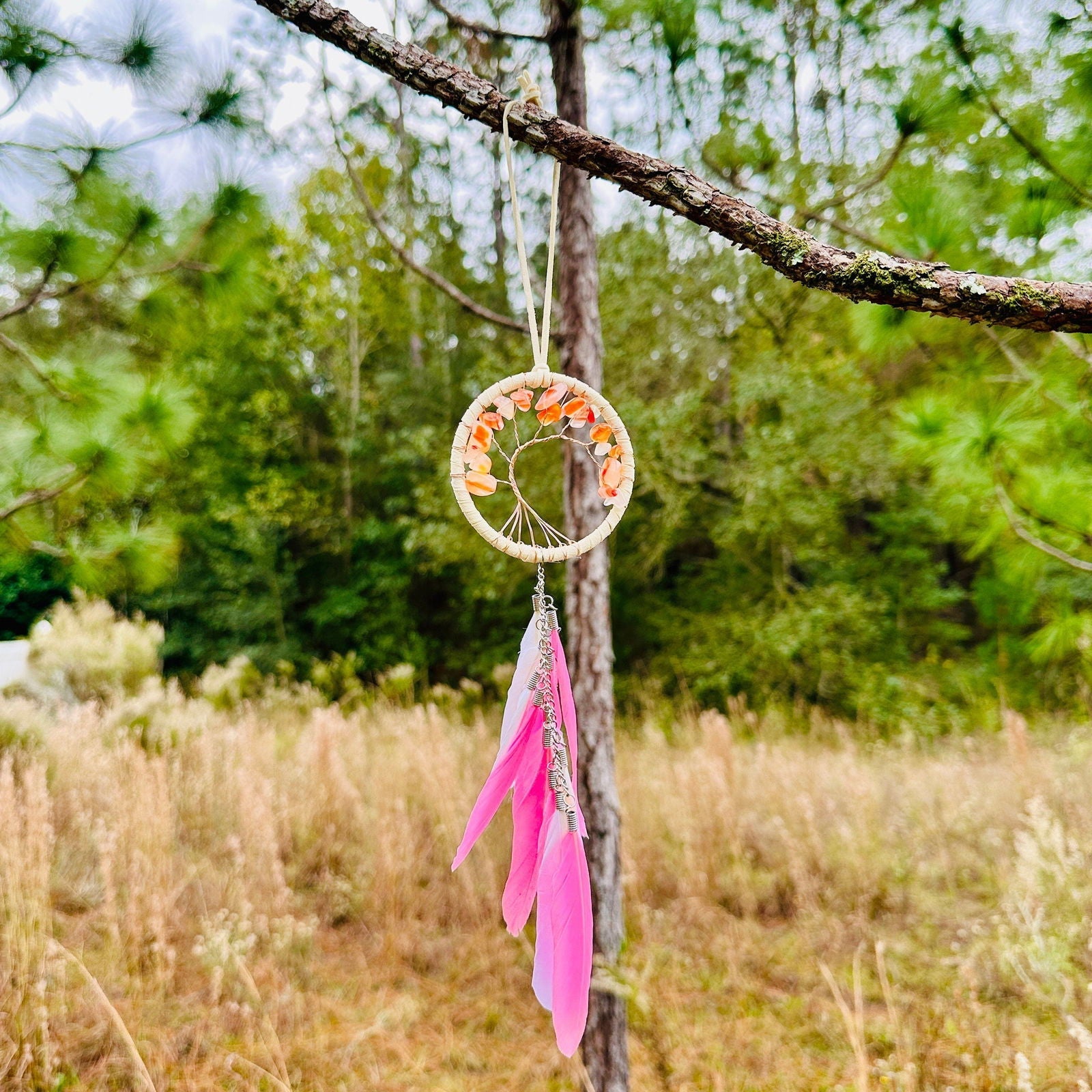 Tree Of Life Dreamcatcher | Car Hanging Decor | Pink Dreamcatcher | Dreamcatcher For House Wall Decor | Feather Wall Hanging Dreamcatchers-3