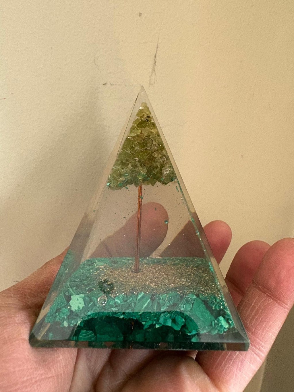 Malachite with Peridot Tree of Life Orgonite Pyramid-2