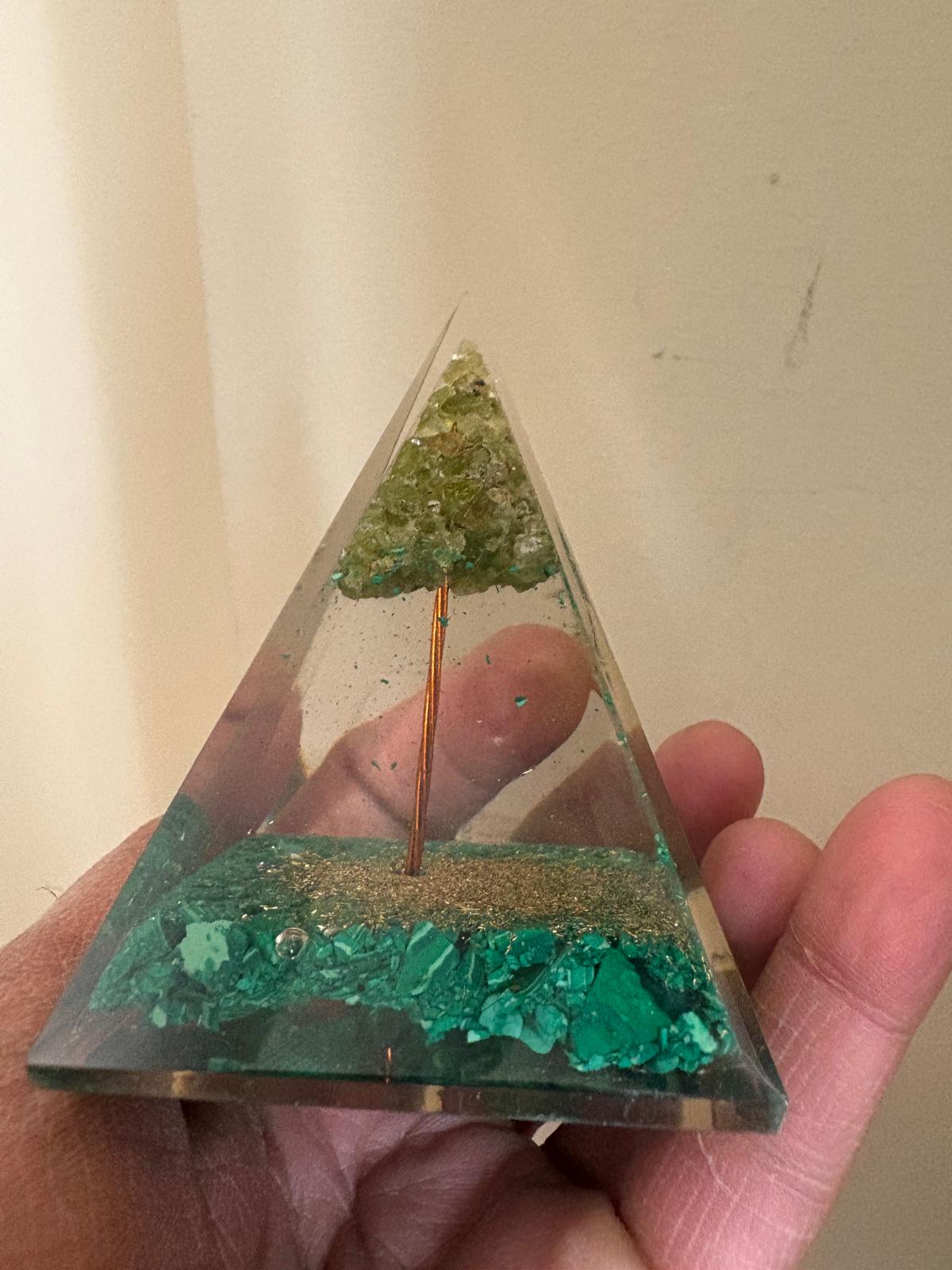Malachite with Peridot Tree of Life Orgonite Pyramid-3
