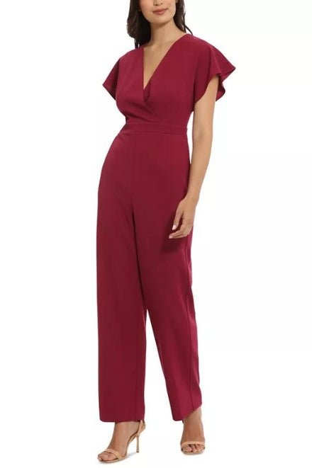 London Times Batwing V - Neck Side - Pocket Zipper Back Jumpsuit - AROMATIC
