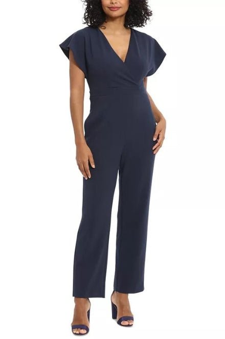 London Times Batwing V - Neck Side - Pocket Zipper Back Jumpsuit - AROMATIC