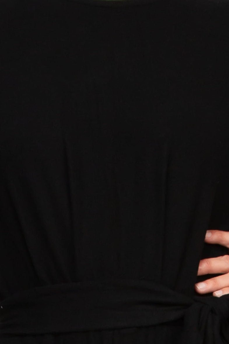 Philosophy Crew Neck Dolman Long Sleeve Tie Waist Elastic Hem Pockets Jersey Knit Jumpsuit - AROMATIC